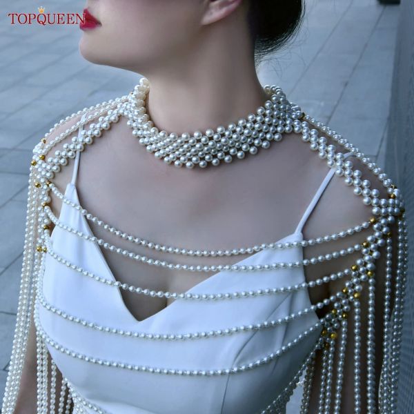 TOPQUEEN VG67 PEARLS BRIDAL ENVIRME JACKET SEXY PERL CORPS PERL COLLICES Colliers Châle Châteur Pull Pull bricolage
