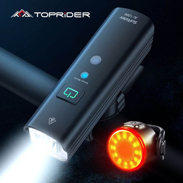 Toprider Bicycle Light 1200lm T6 LED Rechargeable Set Road Mtb Bike Back Back Light lampe de poche