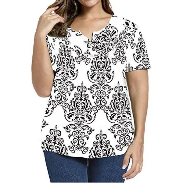 Tops 2022 Grande taille été femme t-shirt à manches courtes bouton imprimé t-shirts femme gros MM grande taille femmes vêtements grande taille hauts