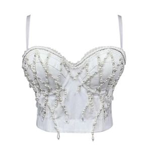 Soutien-gorge en denim Slim pour femmes, haut d'été, patchwork, strass, pompon, Bustier perlé, boîte de nuit, style rock, débardeur, Camisole, 2023