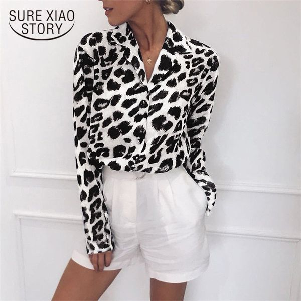 Tops y blusas Tallas grandes Estampado de leopardo con cuello en V Ropa de mujer Blusa de gasa de manga larga Blusas Mujer de Moda 3406 50 210417