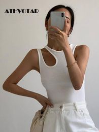 Tops ATHVOTAR Top côtelé évider tricot haut pour femme blanc débardeur décontracté sans manches mode vêtements été serré gilet femme haut