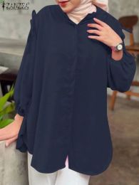 Tops Automne chemise élégante ZANZEA musulman Abaya caftan femmes solide Baagy Blouse à manches longues femmes hauts chemisiers surdimensionnés Dubai Blusas