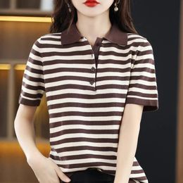 Tops Vêtements à rayures noires Tshirt rouge femme Short à manches courtes Polo Shirts pour femmes Y2K Fashion Polyester Cotton Trend V 240409