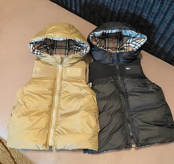 bébé à capuche vers le bas gilet enfants designer manteau enfant sweats à capuche gilet d'hiver veste double face portable épais chaud vêtements d'extérieur design classique à carreaux