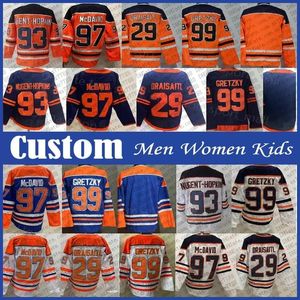 Tops personnalisés 99 Wayne Gretzky personnalisé hommes femmes enfants maillot de hockey 29 Leon Draisaitl 93 Ryan NugentHopkins Connor McDavid Darnell infirmière