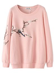 Tops G5 Herfst Vrouwen Sweatshirts Dames Katoenen Tops Vrouwelijke Lange Mouw Hoody Borduren Bloemen Losse Casual Plus Size Kleding 8801