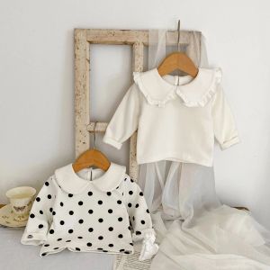 Tops Girl Fashion Peter Pan Kraag Lange mouwen T -shirt Baby Allmatch Polka Dot Tops Kids Girls Simple Cotton Bottoming Shirt