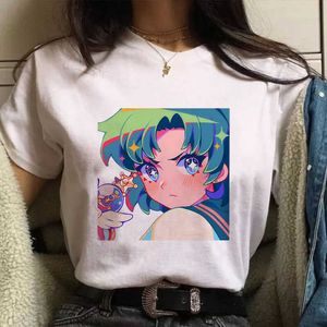 Tops Kawaii Sailor Moon Grafische T-shirt Vrouwen Japan Anime T-shirt 2021 Mode Harajuku Esthetische Witte T-shirt Vrouwelijke T-shirt X0527