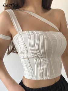 Tops Laertes Sexy Bandage Crop Top Vrouwen Y2K Wit Golvend Off Schouder Backless Tube Tops 2022 Zomer Strand Party Mode outfits