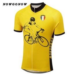 Tops Man 2017 Cycling Jersey Brand Cartoon France Bike Clothing Wear Yellow Crazy Road Triathlon Mountain PTO Team Nowgonow Wholesale T