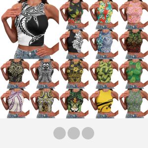 Tops Polynésien Tribal Pohnpei Totem Tatoo Impressions sans manches Sexy Black Blanc Crop Top Casual Top Casual Top Gift's Holiday