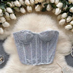 Tops sexy glitter lovertjes strapless tube top chic hotsweet gewas Koreaanse tanks vrouwen feest Clue camis corset bustier