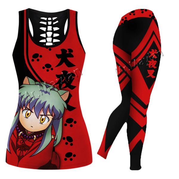 Hauts Sexy ajourés, Leggings, Anime japonais Inuyasha, impression 3D, gilet pour femmes, Hipster, rouge, noir, gilet sans manches, livraison directe