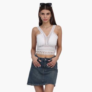 Tops Zomer Bohemian Vrouwen Crop Tops Ingebouwde Bh Plooien Stip Hol Effen Bloemen Kant Sexy Club Hotsweet Korte Tank tee