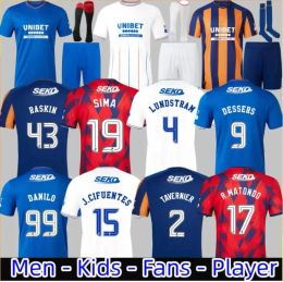 Topstees 23 24 Rangers Soccer Jerseys Glasgow 2023 2024 Home Away 150th Version légendaire Defoe Barker Morelos Men Kids Training Fans Play