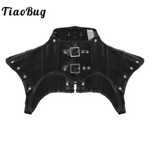 Tops Tiaobug Femmes Black Pu Leather Lace Up Up Chemit Homird With Bucles Sexy Bondage Punk Gothic Rave Costume Crop Top Club Wear