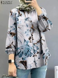 Tops Vintage femmes imprimé chemise à manches longues automne bohème chemisier à fleurs 2023 ZANZEA Abaya musulman hauts décontracté Ramadan turquie Blusas