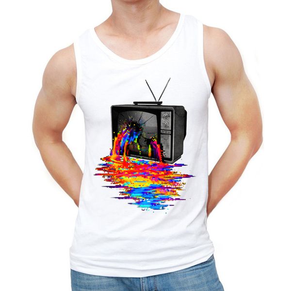 Tops Fashion Pixel Overload Design 2016 Summer Men Touch Tours TV TV Vintage Impresión impresa Vest