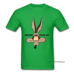 Tops Wolf Tees Mannen Groene Tshirt Cyote Never Give Up Funny T-shirt Nieuwste Cartoon Print T-shirts Katoenen Team Kleding Custom 210629