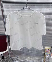 Tops Women Designer Clothes Tshirts Logo Drill Print Crewneck Tshirt Offshoulder Short Sleeve Silhouette Loose Top Tshirts7881552