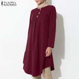 Tops Blouse asymétrique pour femmes Zanzea 2023 Vintage musulman long chemise décontractée à manches longues Blusas Buton féminin Tops TUNIC