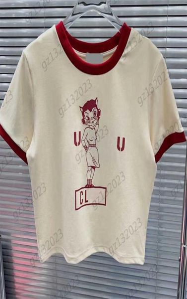 Tops Femmes Designer Vêtements T-shirts Miui Cartoon Cat Girl Imprimer Court Taille Nue Tshirt Couleurs Contrastantes Bords À Manches Courtes 9916183