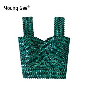 Tops Jong Gee Groen Lovertjes Streetwear Mouwloos Y2K Camis Vrouwen Sexy Crop Tops Tube Lingerie Tee Beha Corset Tank top Bandeau Traf