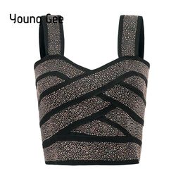 Hauts Young Gee Style Punk court paillettes Bustier femmes Sexy Bralette pansement haut court Femme élastique Tube Camisoles hauts Mujer