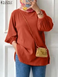 Tops ZANZEA Moslim Mode Tops Lange Mouw Effen Blouse Eid Mubarek Turkije Shirt Vrouwen Casual Losse Werk Party Blusas Islam Kleding