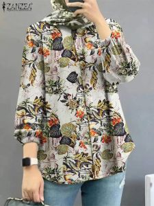 Tops ZANZEA Vrouwen Vintage Bloemen Gedrukt Lange Mouw Blouse Lente Moslim Dubai Turkije Abaya Shirt Casual Buttons Down Tops Blusas