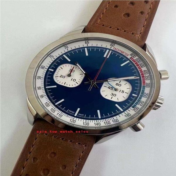 Topslelling clásico de hombres de múltiples estilo Menores de pulsera 43 mm de carreras Vintage Dial de movimiento multifunción cronógrafo de cuero de trabajo Strap216t