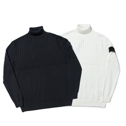 TOPSTONEY, suéter de solapa bordado con insignia de brújula para hombre, suéter de punto de ocio de Color sólido para parejas