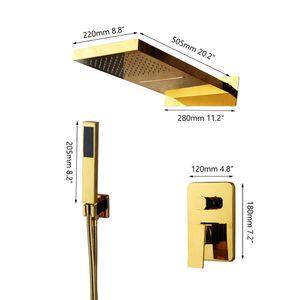 Torayvino Shower System Bathroom Gold Chrome / Gold Rectangle Waterfall / Pluasfall Douche avec douche de tête