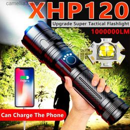 Torches 1000000LM Rechargeable XHP120 lampe de poche LED USB torche lumière XHP50 lampe de poche tactique la plus puissante lampe Zoom étanche lumineuse Q231130
