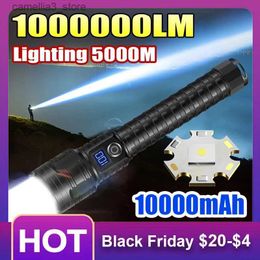 Torches 1000000LM lampe de poche Ultra puissante Zoom 5000M longue portée torche haute puissance lampes de poche LED Rechargeable forte lanterne tactique Q231130