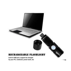Torches 3 Mode Tactical Flash Light Torch Mini Zoom Oplaadbare Powerf USB LED -zaklamp AC Lanterna voor buitenreisdruppel deliv Dhu9o