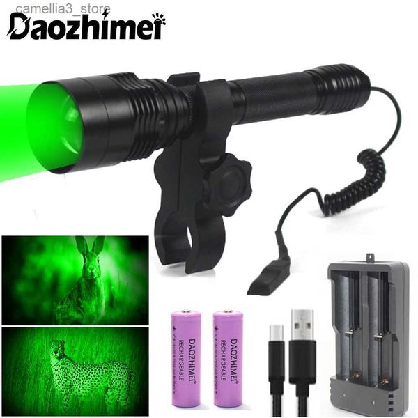 Antorchas 500 yardas Linterna táctica Rojo Verde Luz blanca LED Linterna de caza 1 modos Zoomable Lámpara de antorcha impermeable con montaje de alcance Q231130