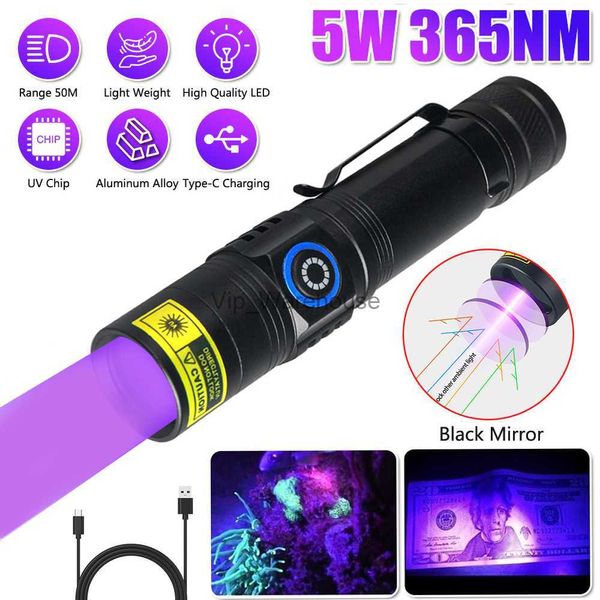 Torches 5W 365nm LED lampe de poche UV Blacklight USB rechargeable lampe à bois ultraviolette détecteur anti-contrefaçon fluorescent d'urine animale HKD230902
