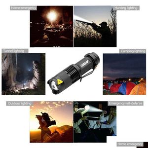 Torches 7W 300Lm Sk-68 3 Modes Mini Q5 lampe de poche LED torche lampe tactique mise au point réglable Zoomable lumière goutte livraison lumières lumière Dhij7