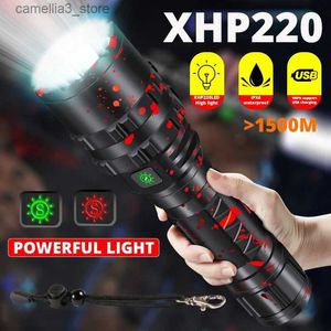 Torches 800000LM haute puissance XHP220 lampe de poche LED torche militaire tactique XHP120 USB lanterne Rechargeable lampe d'auto-défense étanche Q231130