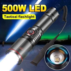 Torches 8000LM lampe de poche tactique militaire torche LED rechargeable 3000M haute puissance lampe de poche LED lanterne puissante avec interrupteur de queue de Rat Q231013