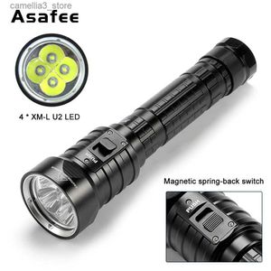 Torches Asafee DX4 100M sous-marine XM-L U2 LED 4500LM lampe de poche de plongée IPX8 torche étanche lanterne de plongée portable Q231130