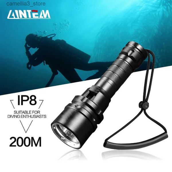 Torches IPX8 étanche lumière de plongée sous-marine 200 mètres L2 lampe de poche LED sous-marine lampe torche lanterne de plongée par 18650 avec corde à main Q231130