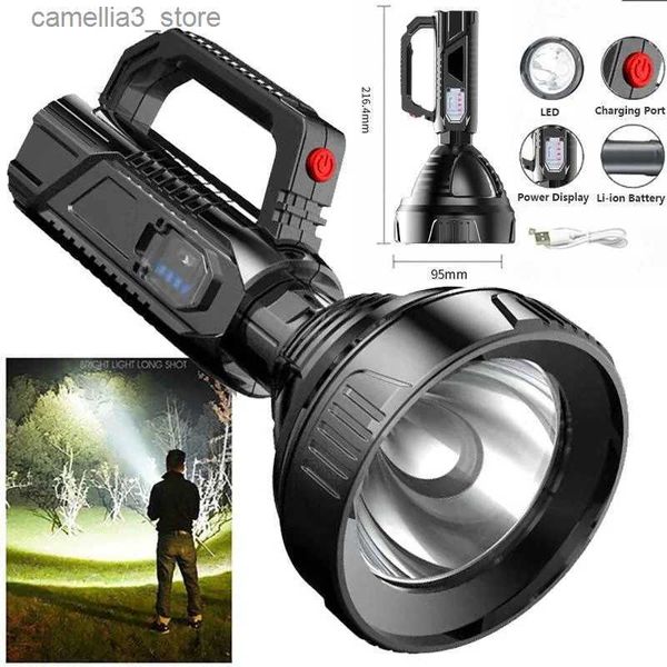 Torches Lampe de poche LED Projecteur Affichage de la puissance Lampe de poche Projecteur rechargeable USB Batterie Li-ion 18650 intégrée Torche LED portable Q231013