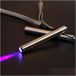 Antorchas LED UV Linterna Lámpara Mini bolsillo de acero inoxidable para detección de detector de marcado Blanco / Púrpura Gota Luces de entrega Iluminación Dhxuf