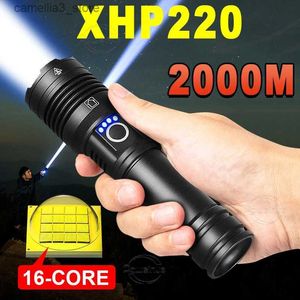 Torches Nouvelle lampe de poche LED haute puissance XHP220 torche Rechargeable Usb Super lumineuse 18650 Zoom lampe de poche puissante XHP70 lanterne de chasse Q231130