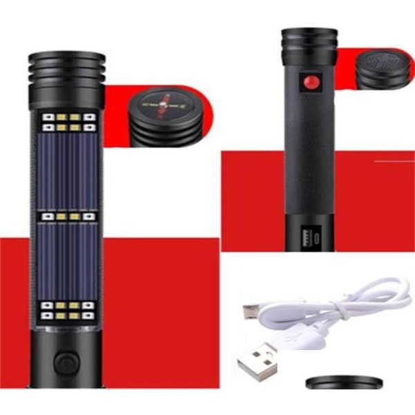 Torches Nouvelle vente LED Mtifonction lampe de poche solaire USB charge d'urgence évasion sécurité marteau lampe d'avertissement de voiture livraison directe lumières Dhnfp