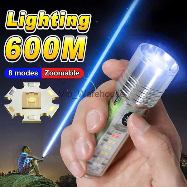 Torches Nouvelle lampe de poche LED très brillante lampe de poche rechargeable USB avec lumière latérale aimants puissants éclairage mini lanterne multifonctionnelle HKD230902