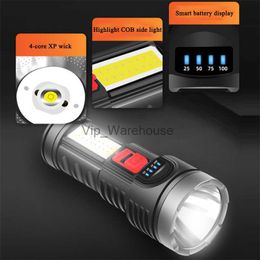 Torches Lampe de poche ultra-lumineuse extérieure USB rechargeable portable lumière puissante COB lumière latérale projecteur projecteur lumière domestique HKD230902